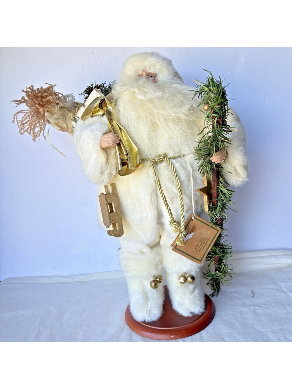 Vintage Santa by Tina Mitchell Nature Forest Gatherer White Coat w/ Tag 15”